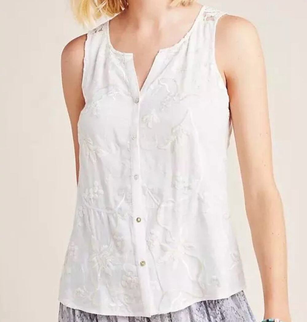 ANTHROPOLOGIE TINY Amarissa Blouse Size S White Cream Embroidered Lace Tank Top